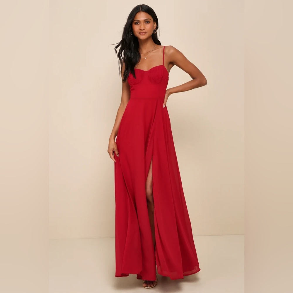 Cause for Commotion Red Pleated Bustier Maxi Dress Lulus Worn Once Size Large